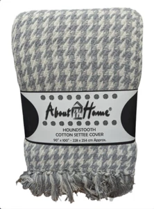 XL SILVER GREY HOUNDSTOOTH WEAVE 100% COTTON SOFA THROW BEDSPREAD 228x 254cm - Picture 1 of 3