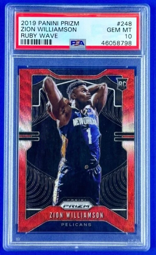 2019 Prizm #248 Zion Williamson Ruby Wave Rookie PSA 10 Gem MT