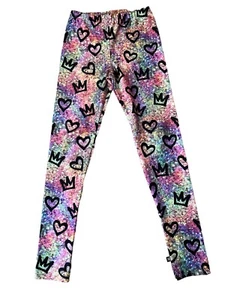 Pixie Lane Girls Hi Shine Crowns & Hearts Star Print Leggings Size 11-12 - Picture 1 of 3