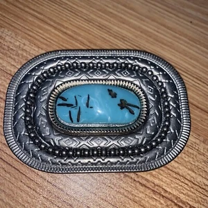 Centre de table style Navajo couleur turquoise sur boucle de ceinture en métal (4X2,5) - Photo 1/2