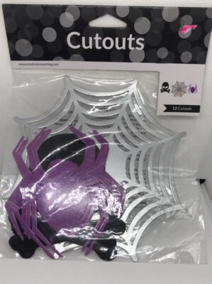 12pc. Mini Cutouts Spiders Web Skulls Halloween Decorations - Image 1 of 3