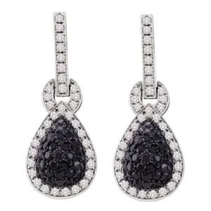 10k White Gold Womens Black Treated Diamond Teardrop Dangle Earrings 1-3/4 ctw - Picture 1 of 1