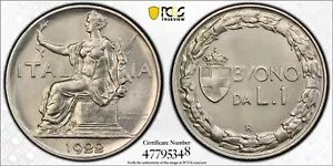 🦁 1922-R Italy 1 Lira, PCGS MS-66 Top Pop! - Picture 1 of 10