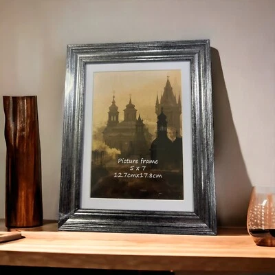 6PC Set Rustic  5x7 Photo Frame with White Mat, Wall Hanging, Tabletop Display - Image 1 of 4