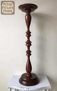 Vintage Hand Carved Turned Wooden Plant Candle Stand Table Walnut Stain 31.5" - Picture 1 of 14