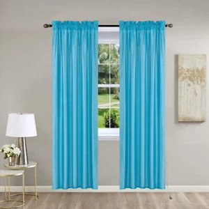 2PC LUXURY SEMISHEER FAUX SILK WINDOW CURTAIN TREATMENT SET ROD POCKET PANEL MR2 - Picture 1 of 29