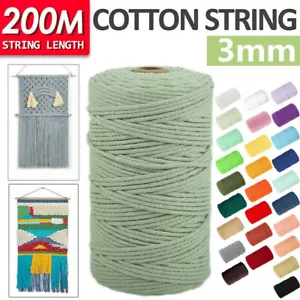 3mm 200M Natural Cotton Twisted Cord Craft Macrame Artisan Rope Weaving Wire DIY - Picture 1 of 22