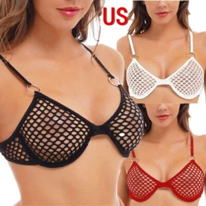 US Women See Through Sheer Bra Hollow Out Fishnet Bralette Lingerie Underwired