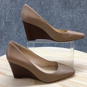 Vince Camuto Shoes Womens 7 M Diletta Pump Brown Leather Almond Toe Wedge Heels - Picture 1 of 20