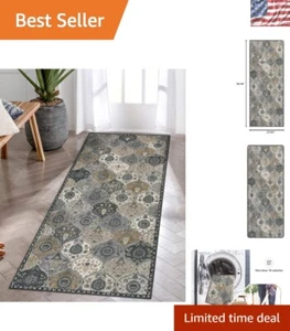 Alfombra de corredor lavable con patrón floral de 2x5 pies - estilo marroquí vintage para pasillos - Imagen 1 de 10