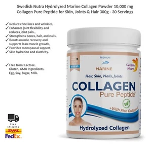 Swedish Nutra Hydrolyzed Marine Collagen Powder 10,000 mg for Skin, Joints, Hair - Picture 1 of 9