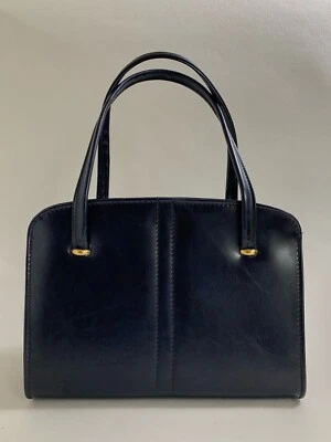 Bolso de Mano Vintage Años 60 St Michael Azul Sintético Cuero Sintético con Revestimiento Satinado Foto 1 de 4