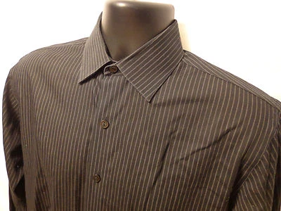Camisa de vestir Kenneth Cole negra a rayas sin arrugas 15 32-33 100 % algodón Foto 1 de 3