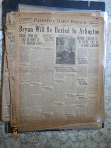Scopes Monkey Trial of the Century 7/14-35 BRYAN TO BE BURIED IN ARLINGTON NATL - Picture 1 of 1