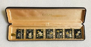Pulsera Japonesa Vintage Panel Damasceno Dos Caras Grabada - Imagen 1 de 8