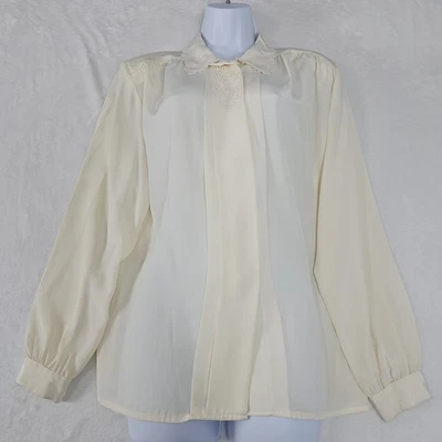 Впечатления Калифорнии женщин 14 слоновой кости кремовый кружевной воротник блузка рубашка со складками  - Изображение 1 из 4