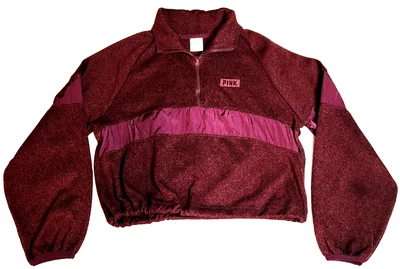 РОЗОВЫЙ Victoria's Secret женщин 1/4 молнии пуловер верхний Sz S бордовый воротник - Изображение 1 из 4