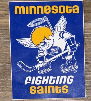 1975 WHA Minnesota Fighting Saints 3 3/4 x 5 хоккей стикер этикетка винтажный - - Изображение 1 из 2