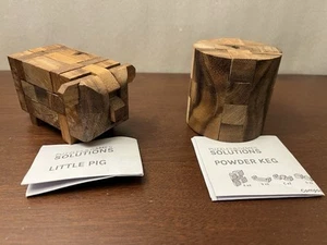 Powder Keg and Little Pig 3D Wooden Puzzles SIAM Block Brain Teasers - Picture 1 of 3