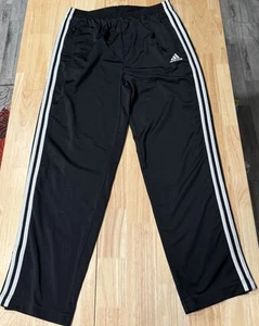 Adidas Tearaway Pants Mens Medium M Black 3 Stripes Breakaway Snaps Baggy Y2K - Picture 1 of 11