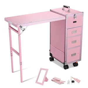 Byootique Rolling Manicure Table Nail Desk Makeup Train Case Cosmetic Trolley - Picture 1 of 9