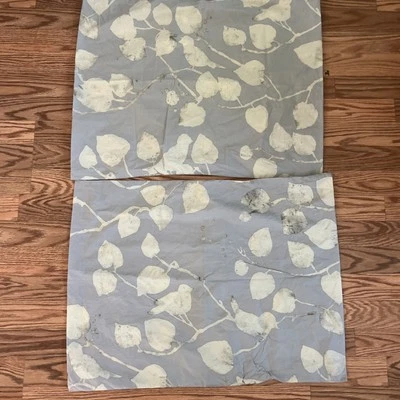 West Elm Bird Leaf  Pattern Gray Ivory Pair Standard Sized - Image 1 of 4