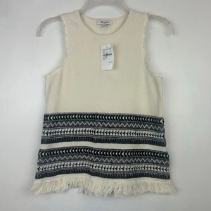 Madewell Villagrove maglione smanicato XS maglia tribale frange canotta avorio - Foto 1 di 7