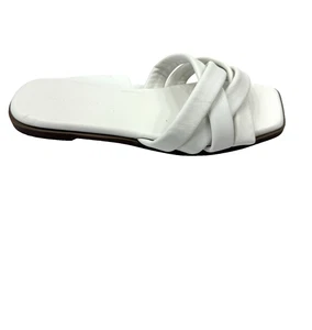 French Connection Damen Sandalen Pantoletten gewebt Freizeit flache Schuhe weiß Größe 7 ($) - Bild 1 von 6