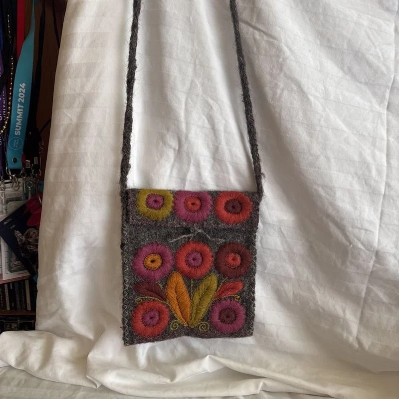 Hand Stitched Mini Wool Pocket Cross Body Hand Crafted Embroidered Bag Hand Made - Image 1 of 1