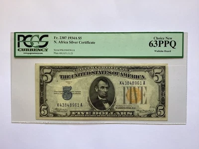 1934A $5 NORTH AFRICA SILVER CERTIFICATE - PCGS 63 PPQ - Image 1 of 2