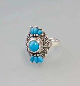 9927375 925er Silver Marcasites Ring Turquoise Gr.53 - Picture 1 of 1