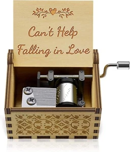 Wooden I Love You Music Box “Can’t Help Falling in Love” Engraved Hand Crank - Picture 1 of 6