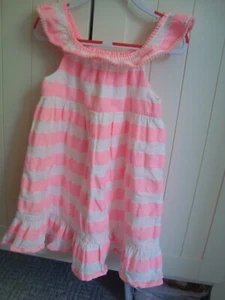 F&F - Girls Pink & White Striped Dress - age 6/7yrs - Picture 1 of 1