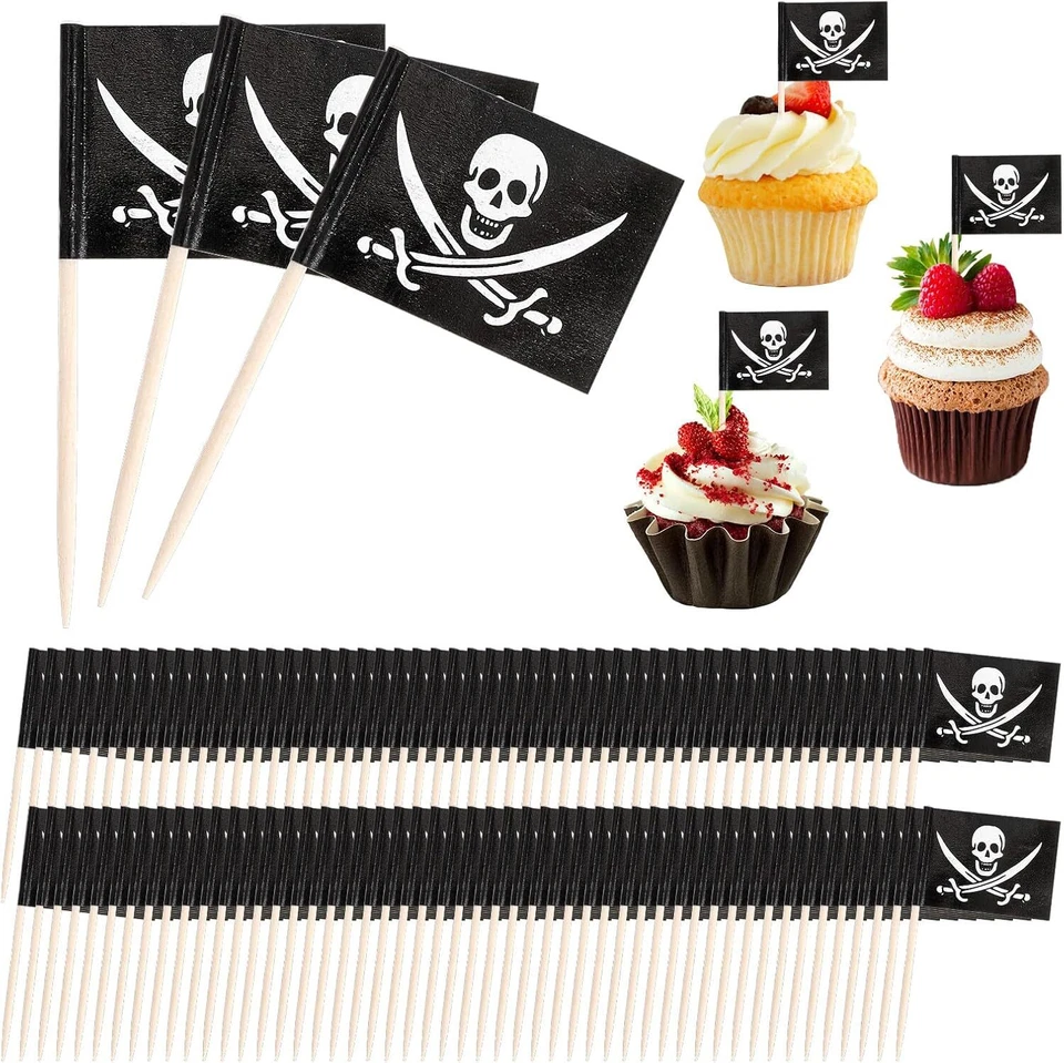 100 Pack Toothpick Flag, Pirate Cocktail Toothpicks Flags Cake Toppers Small Too - Image 1 of 2