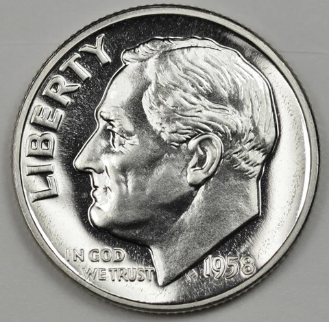 1958 Roosevelt Dime.  All are Gem Proof from proof sets. Inventory H Cover