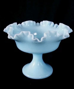 Vintage blue milk glass compote - Picture 1 of 9