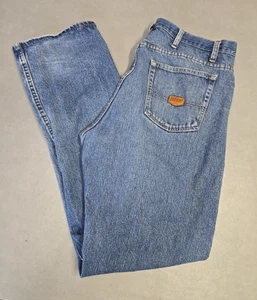 Red Kap Mens Jeans tag Sz 38x34 Work Pants Blue Denim Oil Stains Faded Cotton - Picture 1 of 16