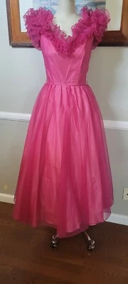 Vestido de fiesta rosa vintage años 70 con volantes de Fancy Frocks Mkd talla 9 Foto 1 de 3