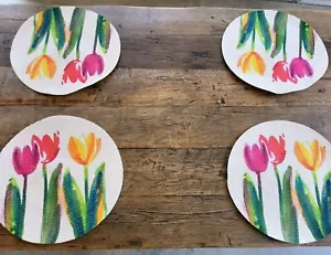 Geflochtene Baumwoll-TULPEN bedruckte Tischsets 15 Zoll 4er-Set MATTEN BLUMENFRÜHLING - Bild 1 von 7