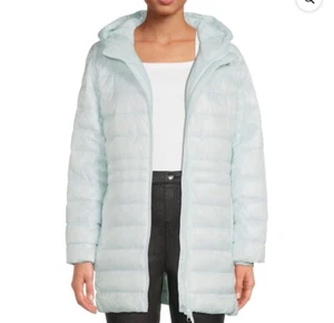 Swiss Tech Baby Blue Puffer Coat Jacket Small 4-6 Womens Packable Mid-Length - Picture 1 of 15