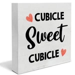 Cubicle Sweet Cubicle Wooden Box Sign Desk Decor 5x5 Inch Office Table Shelf - Picture 1 of 7