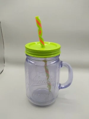 TAZA DE VIAJE ALADDIN 16 oz vaso de tarro de albañil aislado con tapa de tornillo verde y pajita Foto 1 de 4