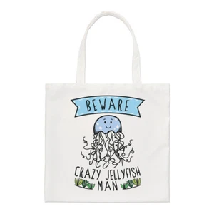 Beware Crazy Jellyfish Man Regular Tote Bag Funny Animal Sea Cute Shoulder - Picture 1 of 1