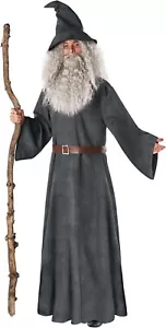 Men`s Gandalf Costume + Wig & Beard Adult Gray Wizard Sorcerer Robe Halloween - Picture 1 of 6
