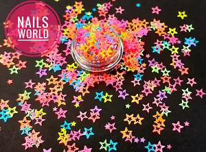 STAR Neon 2 6mm Nail Art Glitter 3D Sequins Decoration Summer Hollow Manicure UK - Picture 1 of 3