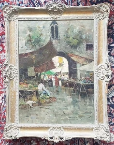 ROMOLO LEONE (1883-1958) ITALIAN OIL PAINTING SIGNED NAPLES NAPOLI STREET MARKET - Picture 1 of 7