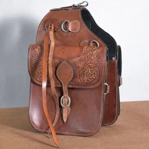 Cowhide Leather Western Equestrian Trail Tack Tooling Carving Horse Saddle Bag - Picture 1 of 1