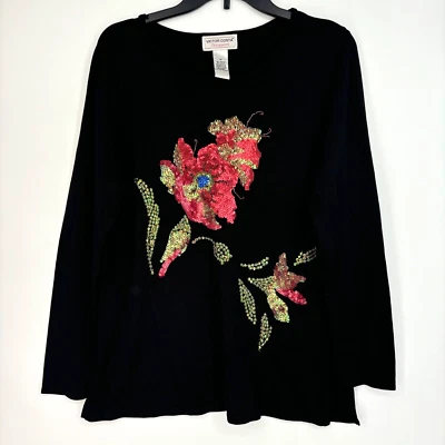 Женский пуловер Victor Costa Occasion средний размер свитер черный с несколькими цветочными блестками - Изображение 1 из 4