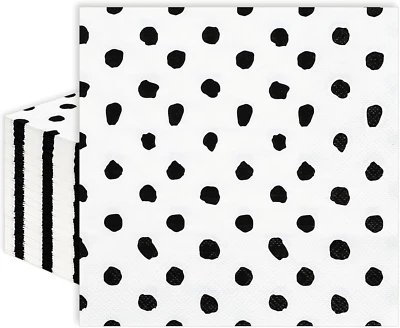 100Pcs Black and White Napkins Black Dots Paper Napkin 3Ply Polka Dots Disposabl - Image 1 of 4