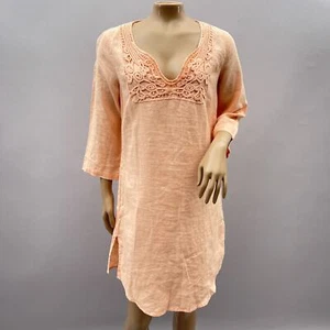 Malvin Germany Tunic Dress Women M Coral Pink Love Linen Lace Yoke Coastal - Picture 1 of 10